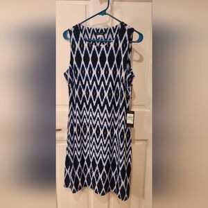 Tommy Hilfiger Navy and White Geometric Stretchy Midi Dress